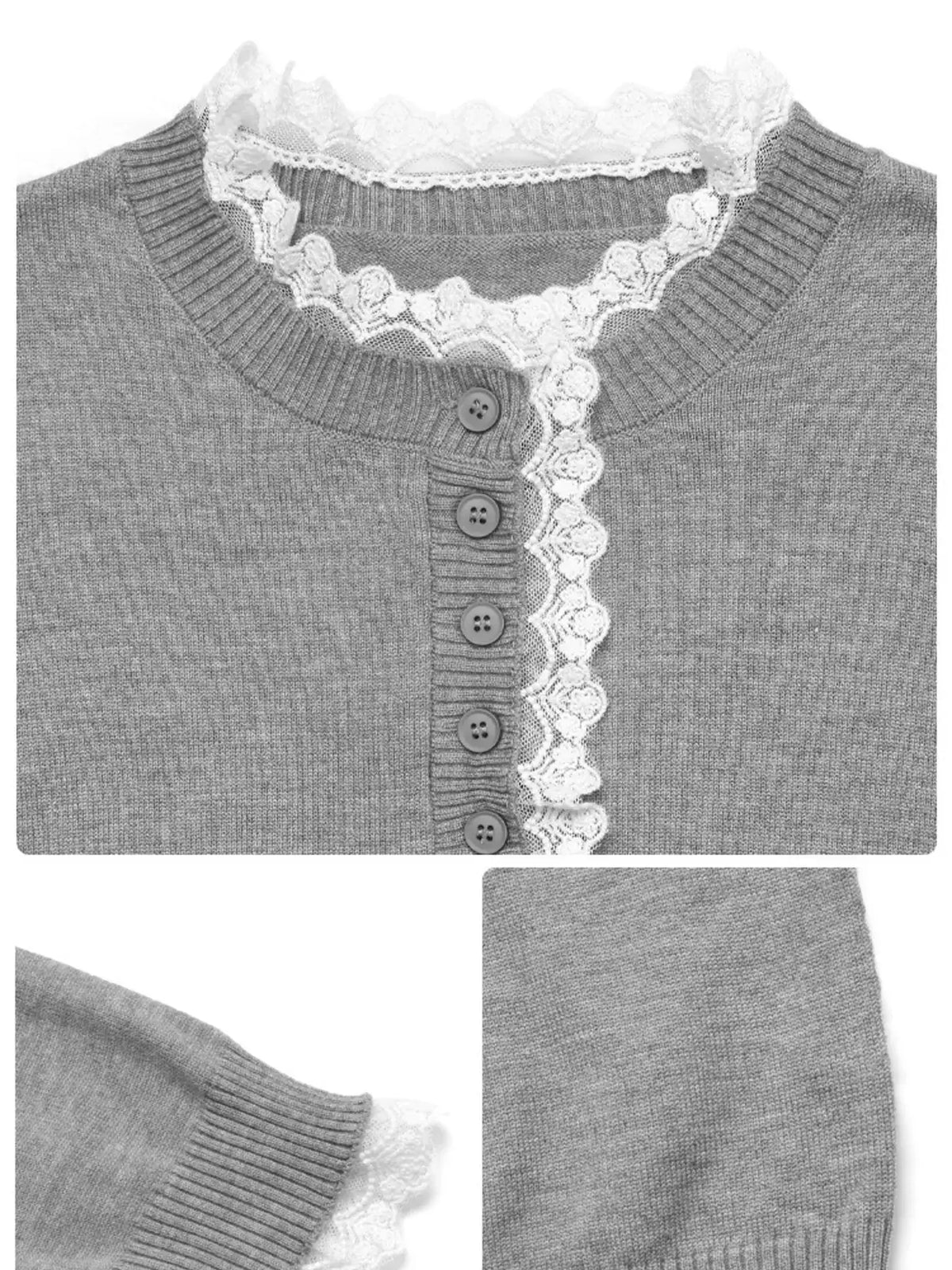 Lace Trim Button Detail Knit Top