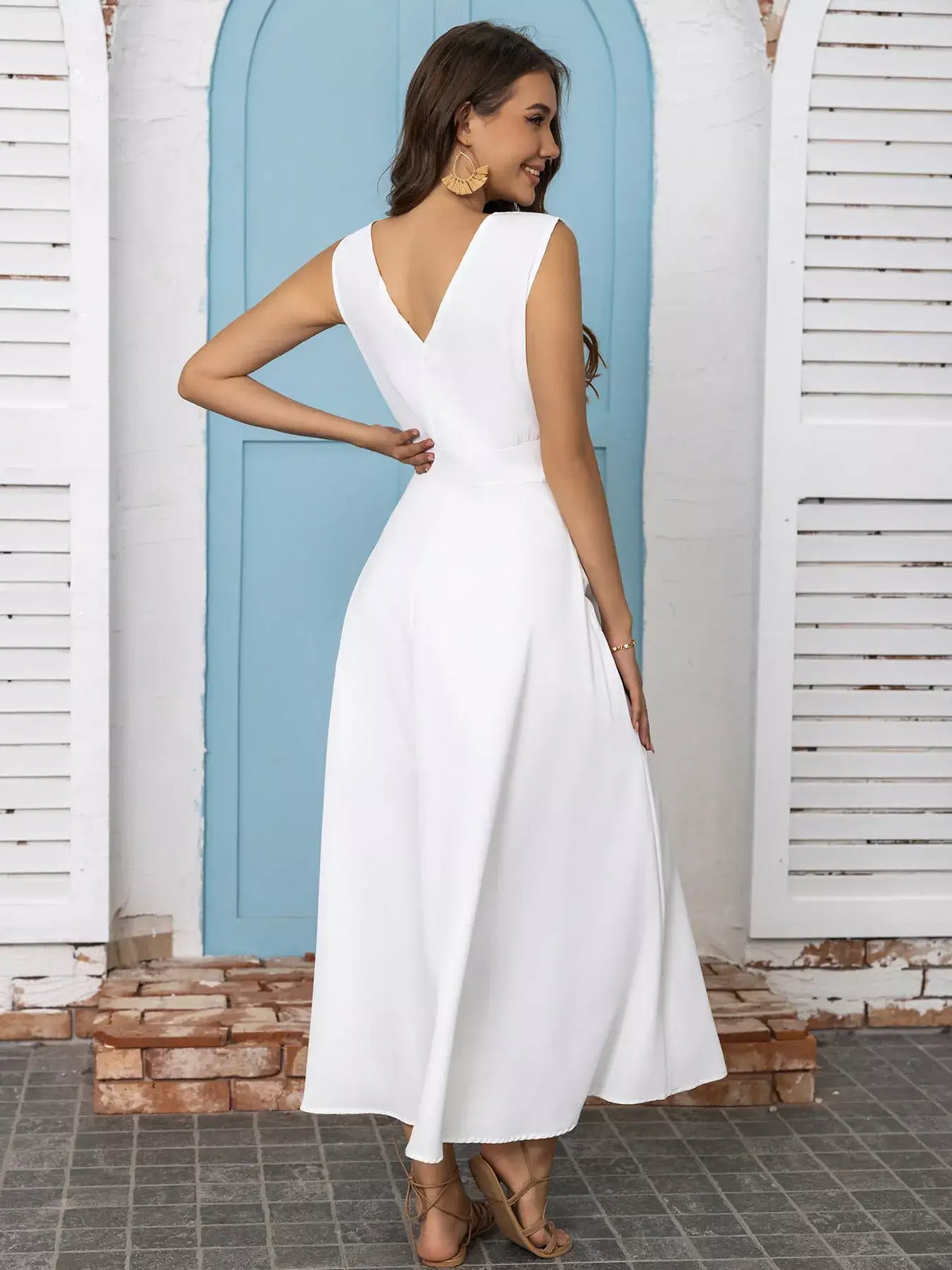 Full-Size Slit V-Neck Sleeveless Dress