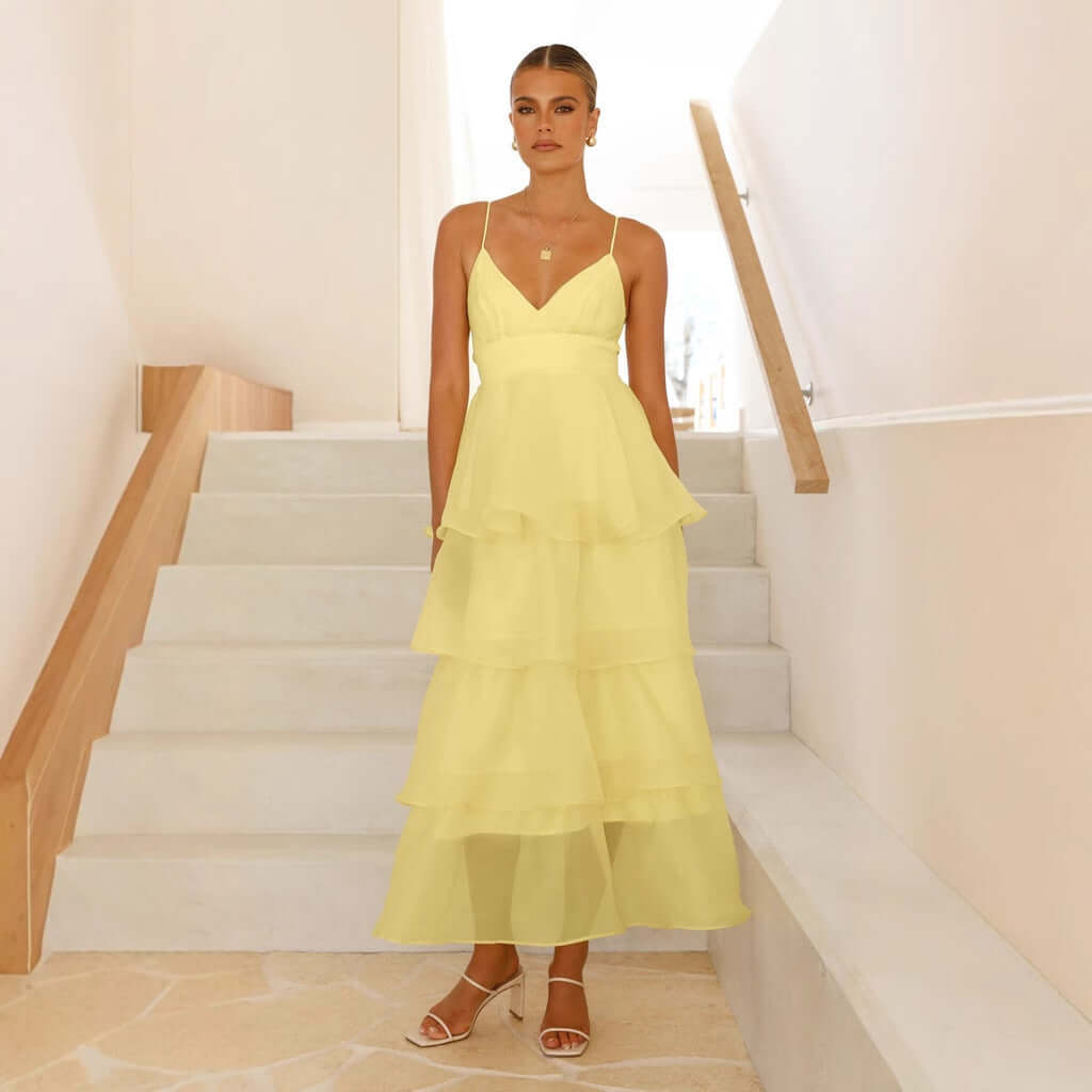 Backless Lace-Up Pleated Party Dress