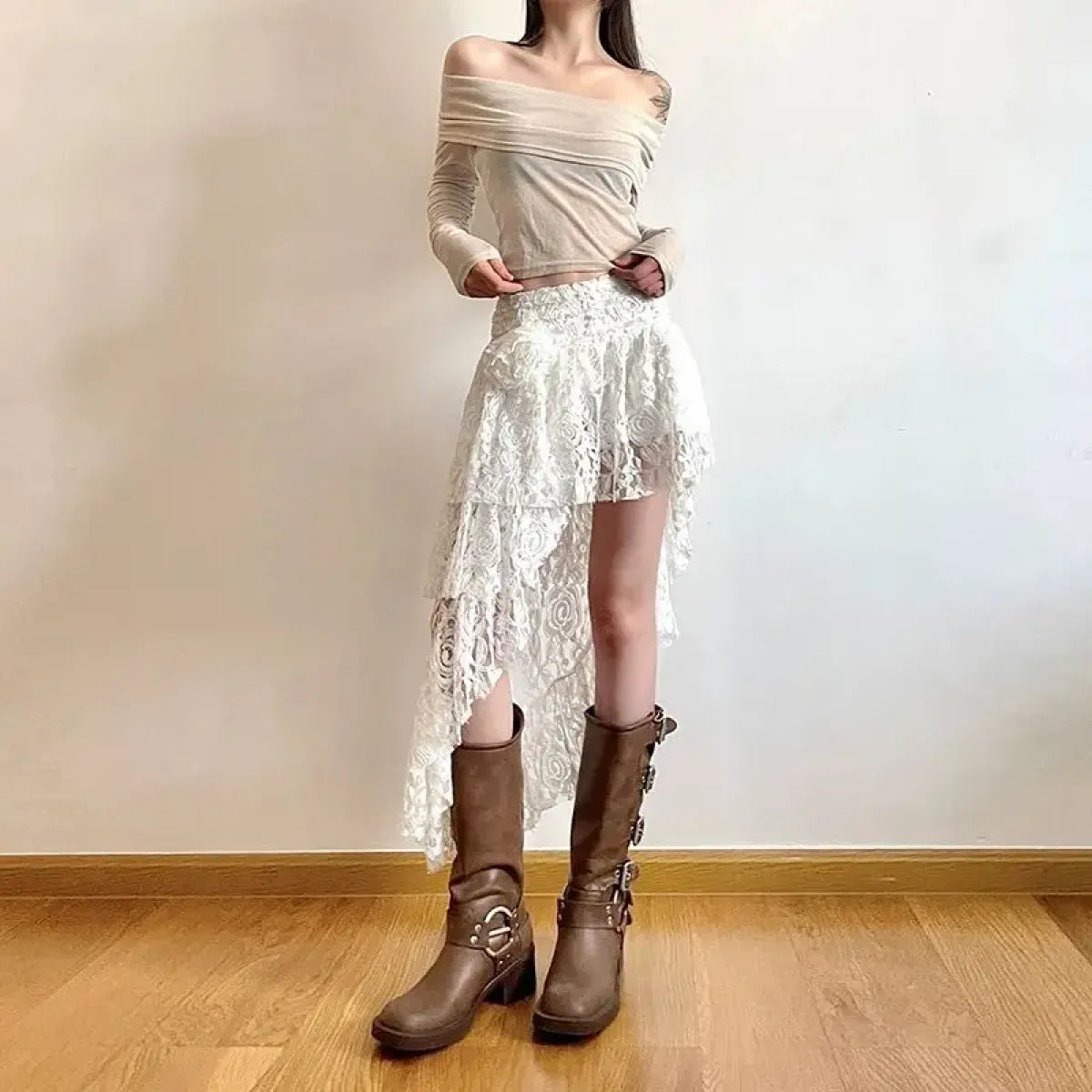 Vintage Lace Asymmetrical Maxi Skirt