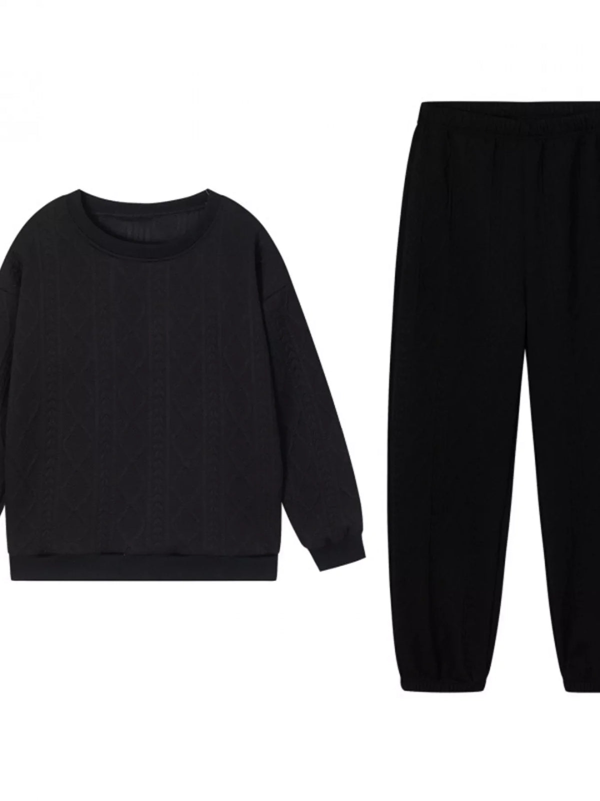 Textured Round Neck Two-Piece Set