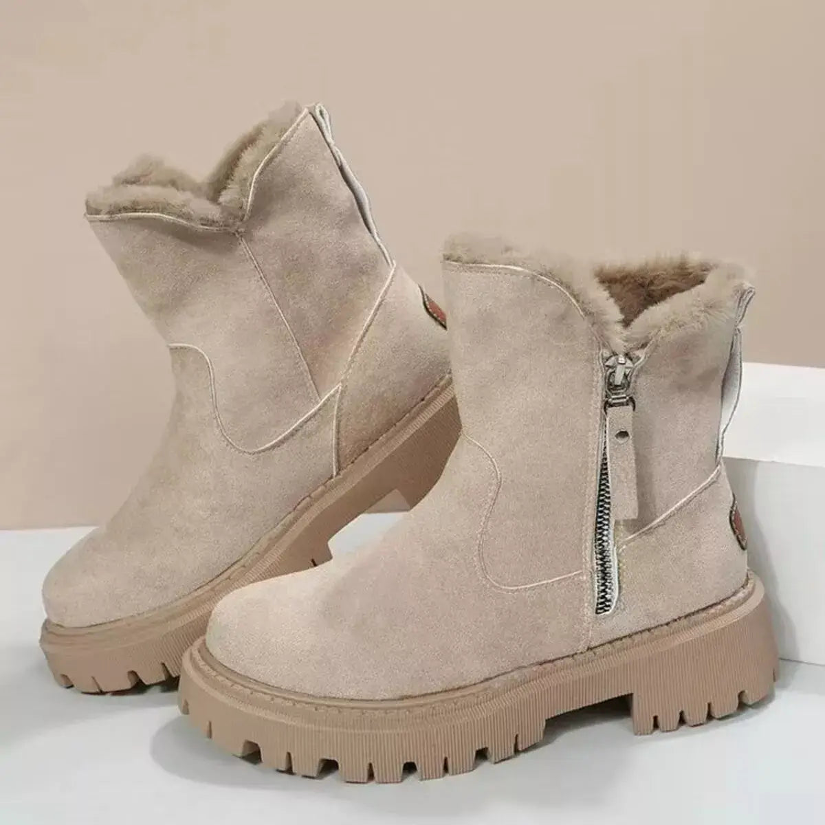 Fuzzy Lined Ankle Boots with Zipper