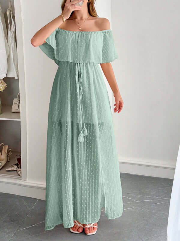 Elegant Strapless Waisted Maxi Dress in mint green, perfect for womens fashion and summer outings, featuring a flowing fit.