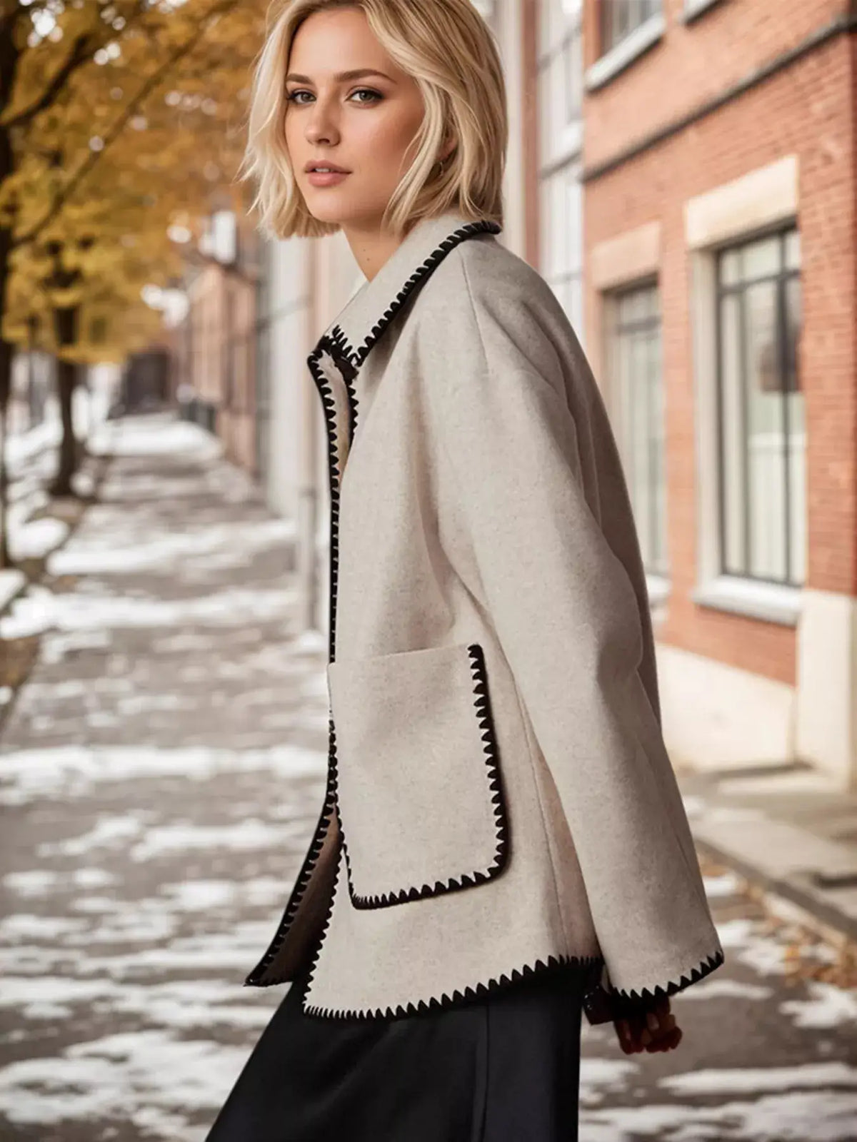 Contrast Trim Drop-Shoulder Outerwear