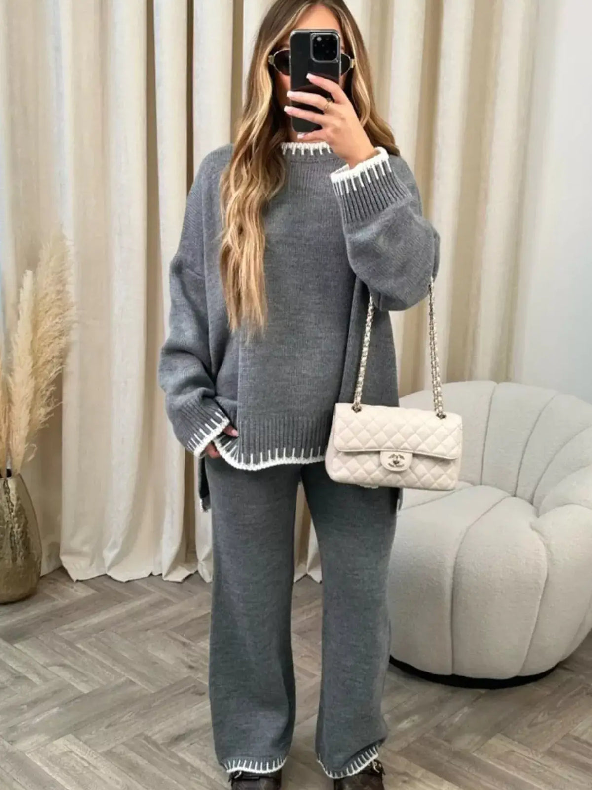 Contrast Trim Knit Two-Piece Set
