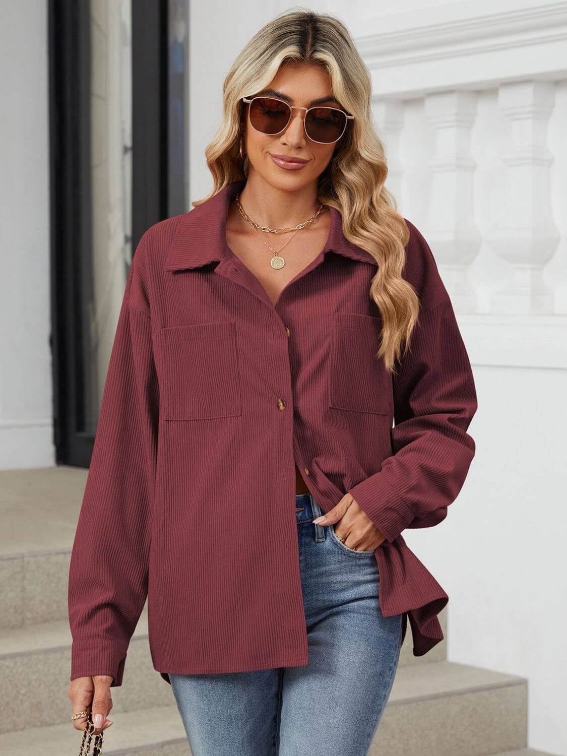 Button-Up Dropped-Shoulder Outerwear
