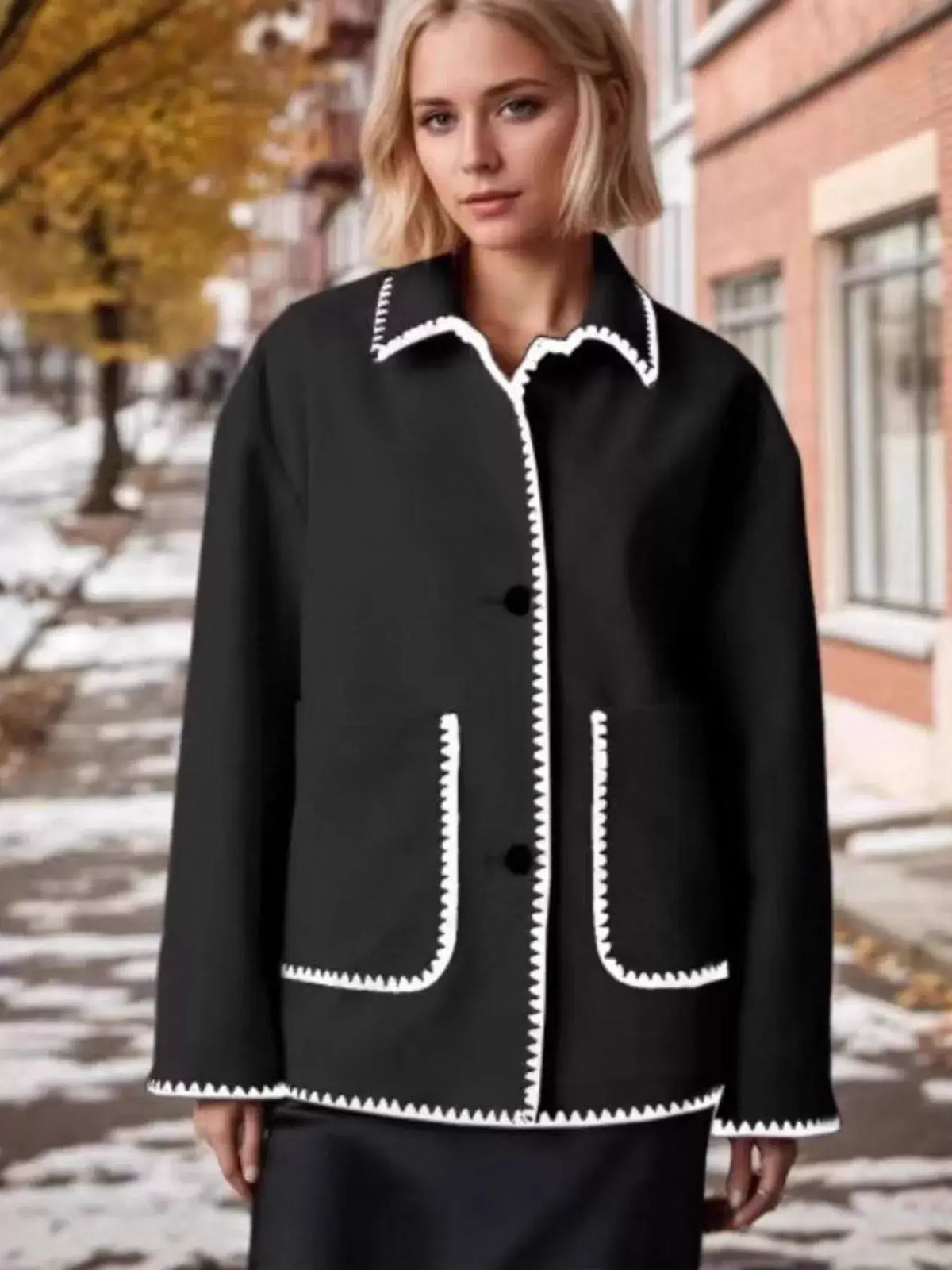 Contrast Trim Drop-Shoulder Outerwear