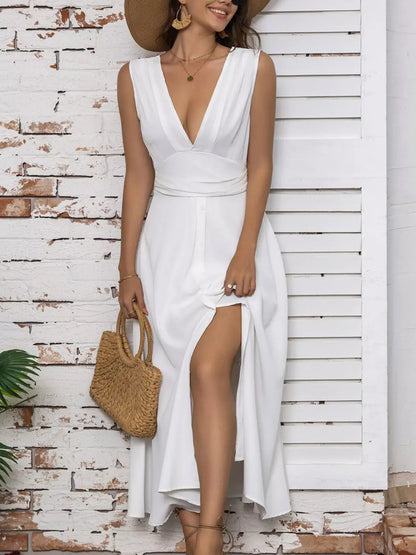 Full-Size Slit V-Neck Sleeveless Dress
