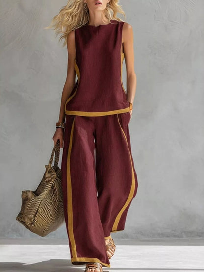 Plus Size Contrast Stripe Wide-Leg Set