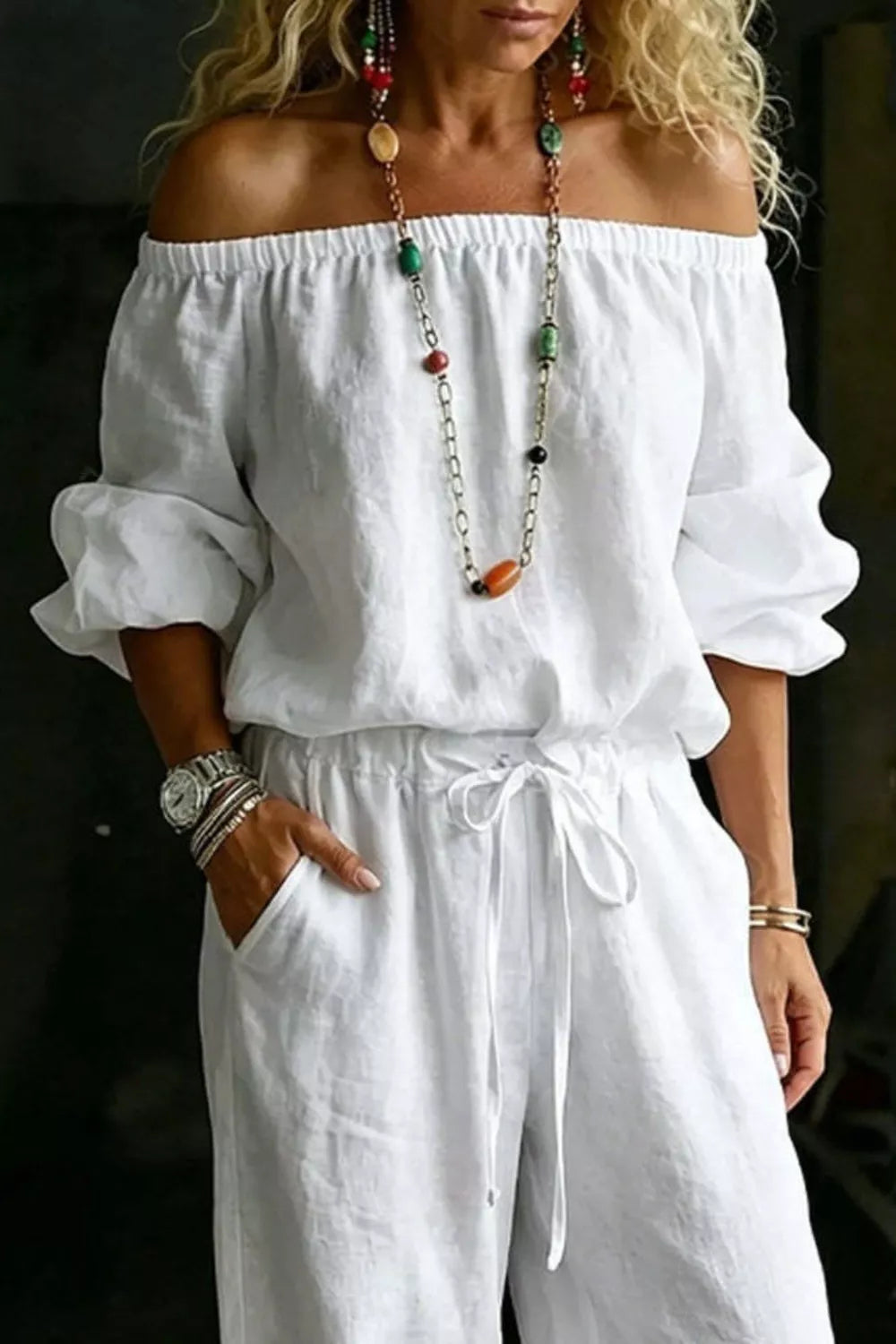 Plus Size Off-Shoulder Two-Piece Set