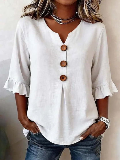 Women's Cotton-Linen V-Neck Blouse