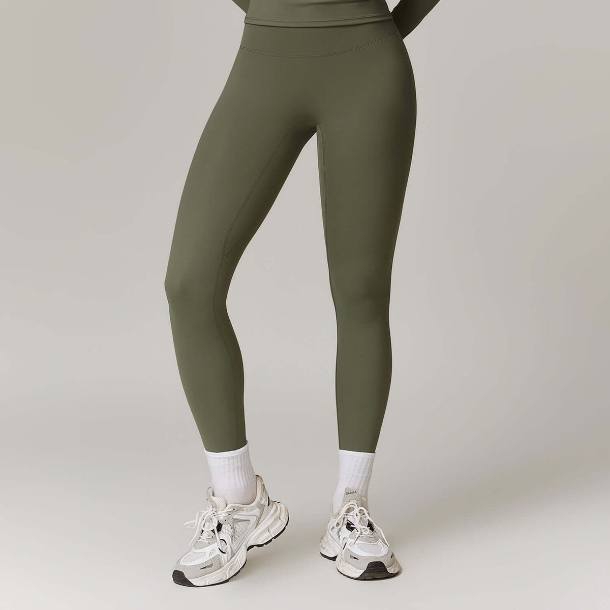 High-Waist Hip-Lifting Yoga Pants in olive green, perfect for yoga, dance, or workouts with a flattering fit.