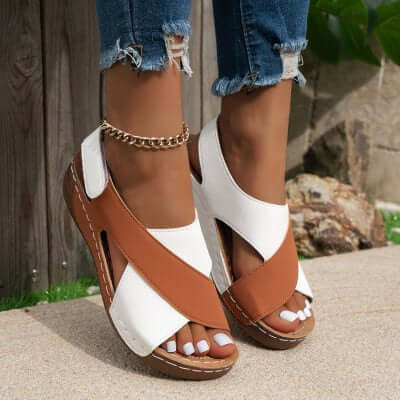 Colorblock Crossed Wedge Sandals