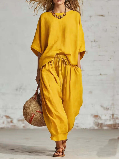 Solid Color Casual Two-Piece Set