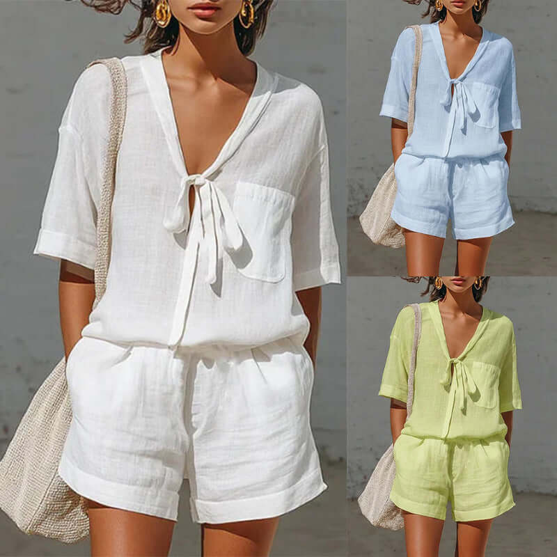 Women's Lace-Up Shirt & Shorts Set