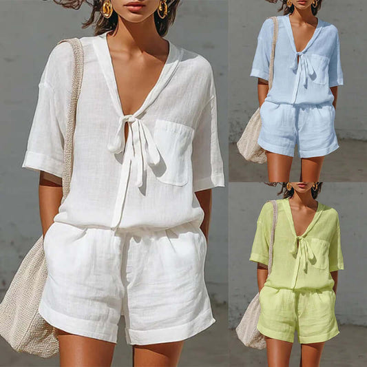 Women's Lace-Up Shirt & Shorts Set