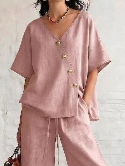 Plus Size Surplice Wide-Leg Pants Set