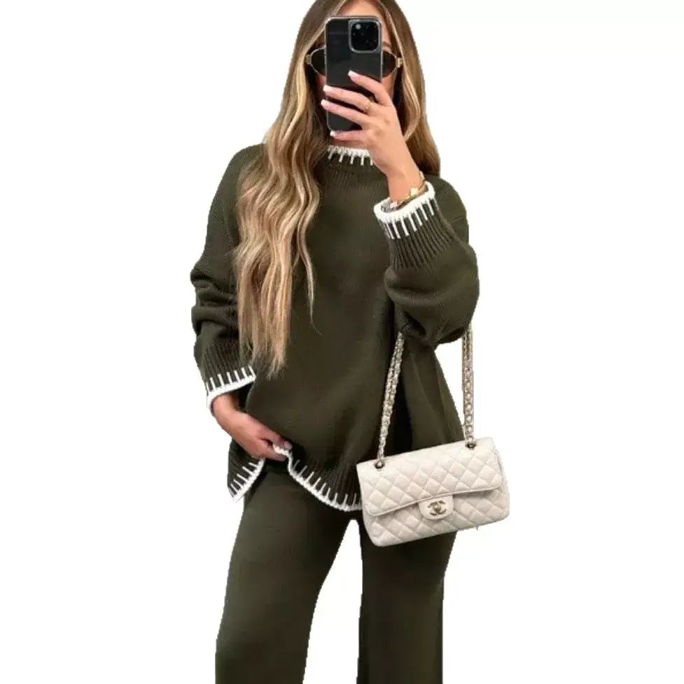 Contrast Trim Knit Two-Piece Set