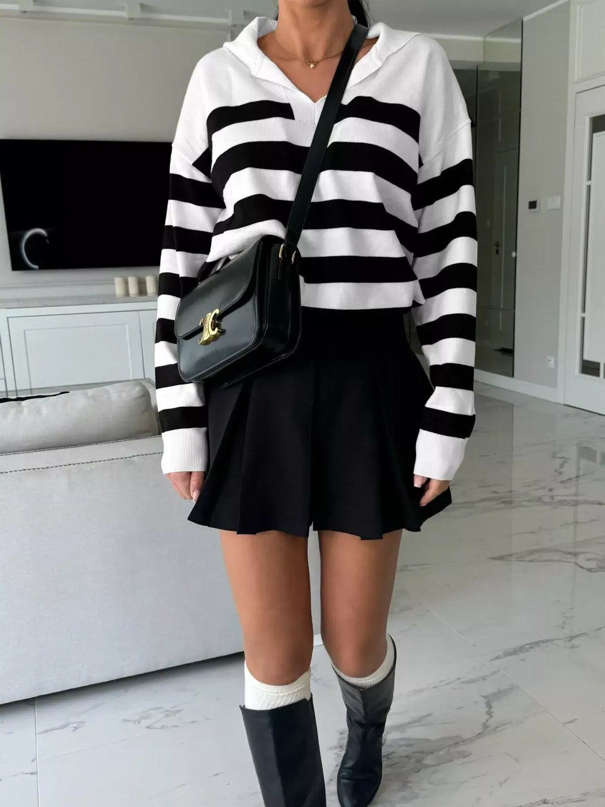 Striped Dropped-Shoulder Knit Top