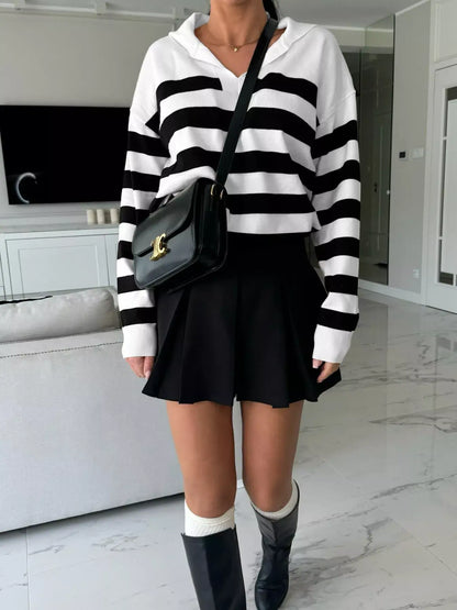 Striped Dropped-Shoulder Knit Top