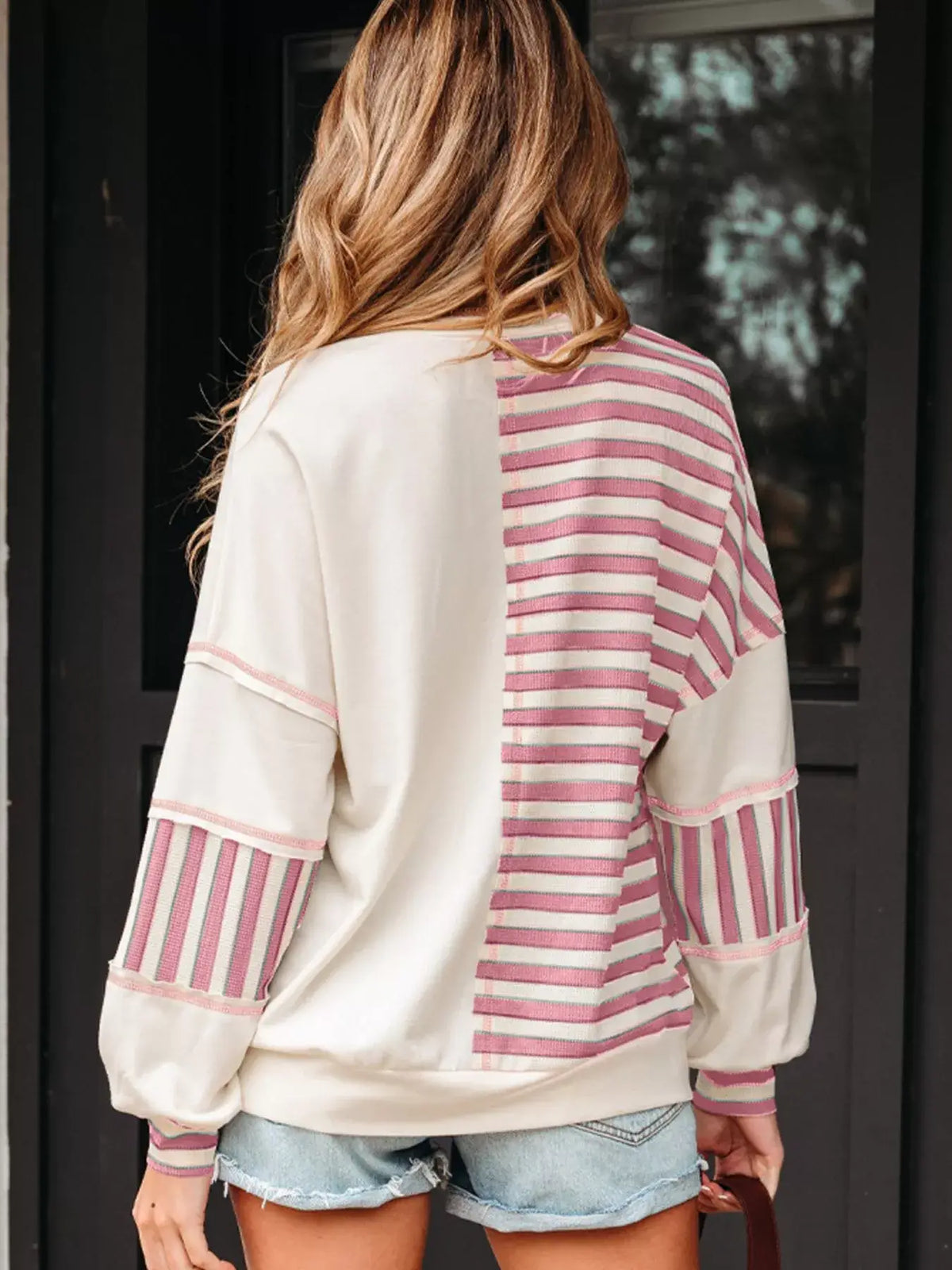 Stripe Color Block Patchwork Oversized Top