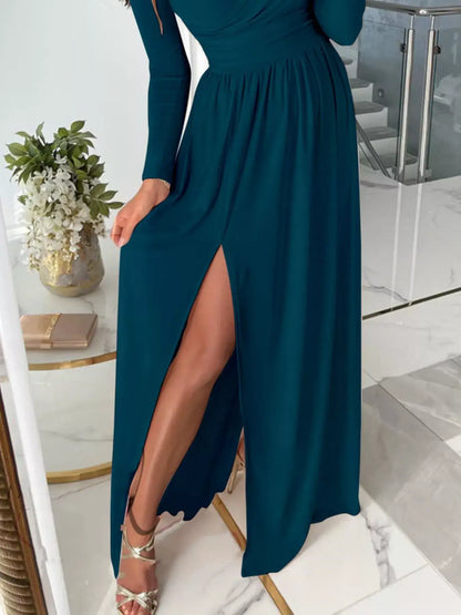 Slit Surplice Cold-Shoulder Maxi Dress