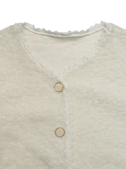 Lace Detail Button-Up Outerwear