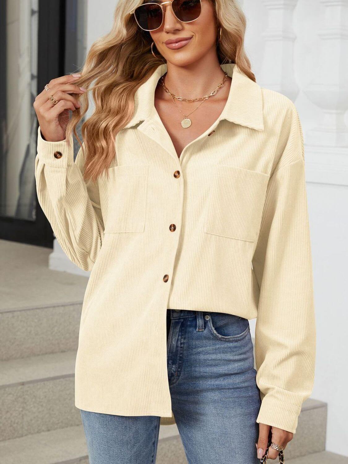 Button-Up Dropped-Shoulder Outerwear