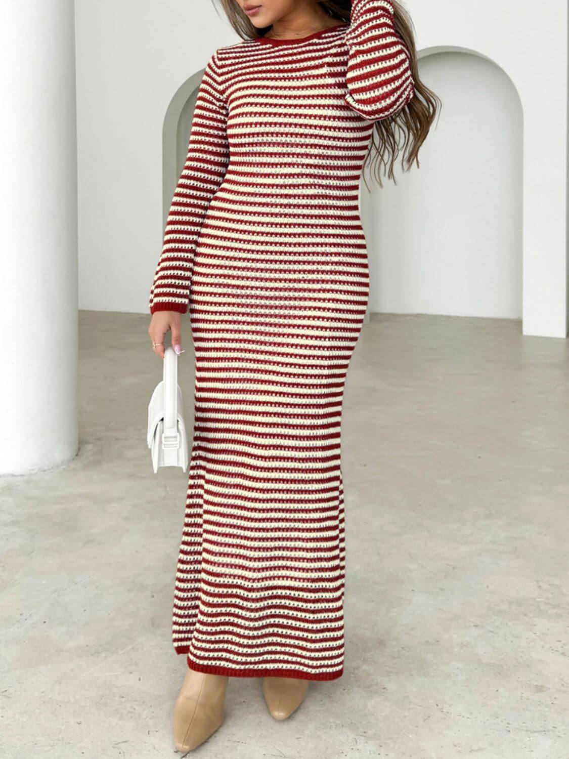 Tied Striped Sweater Dress