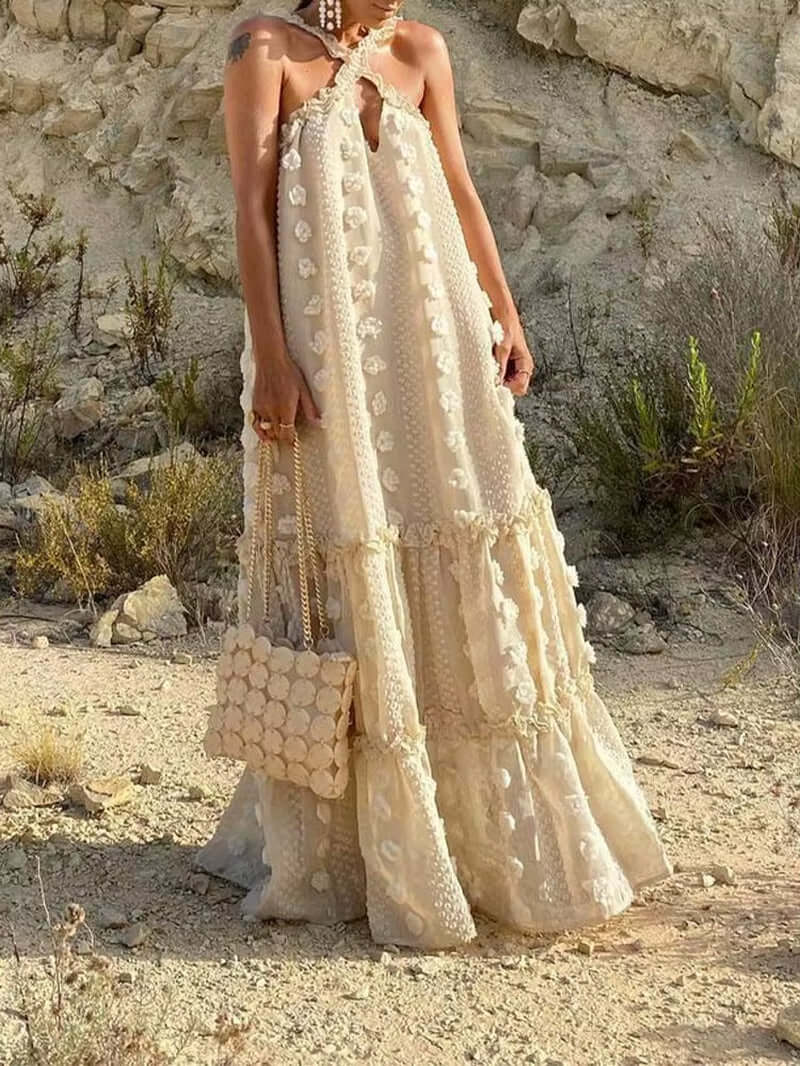 Sleeveless Halter Maxi Summer Dress