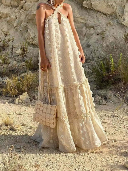 Sleeveless Halter Maxi Summer Dress