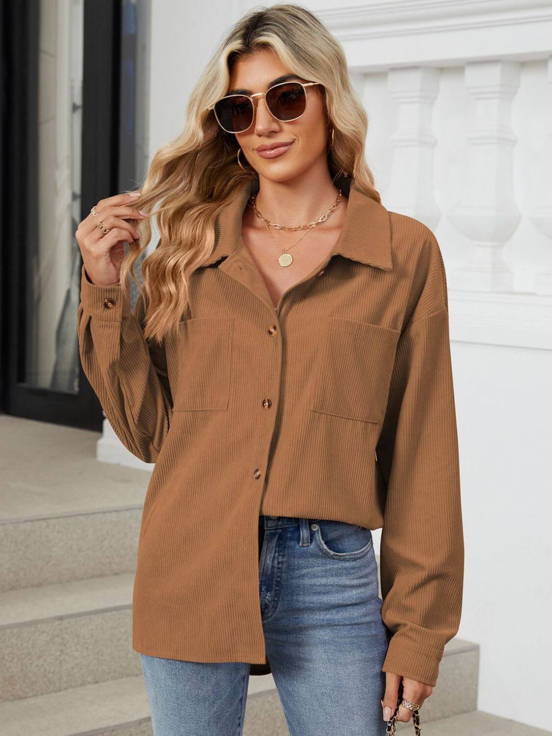 Button-Up Dropped-Shoulder Outerwear