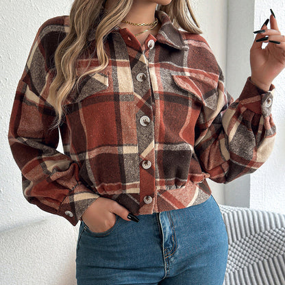 Plaid Shacket – Women’s Long-Sleeve Button-Down Shirt Jacket