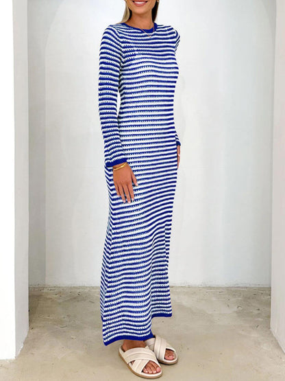 Tied Striped Sweater Dress