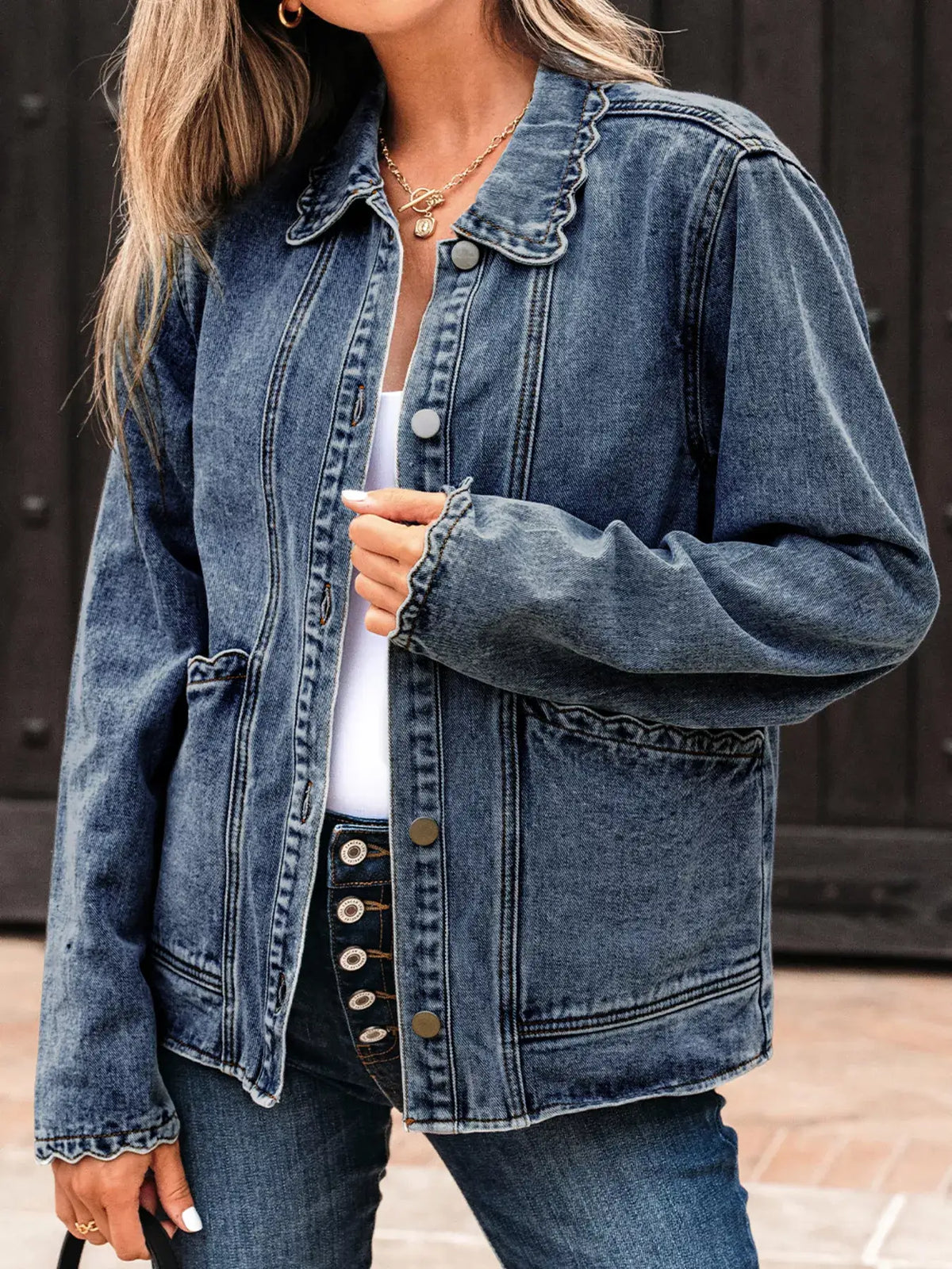 Scallop Trim Pocket Denim Jacket