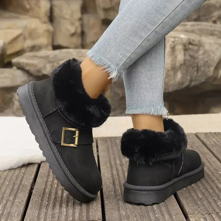Fluff-Lined PU Leather Flat Shoes