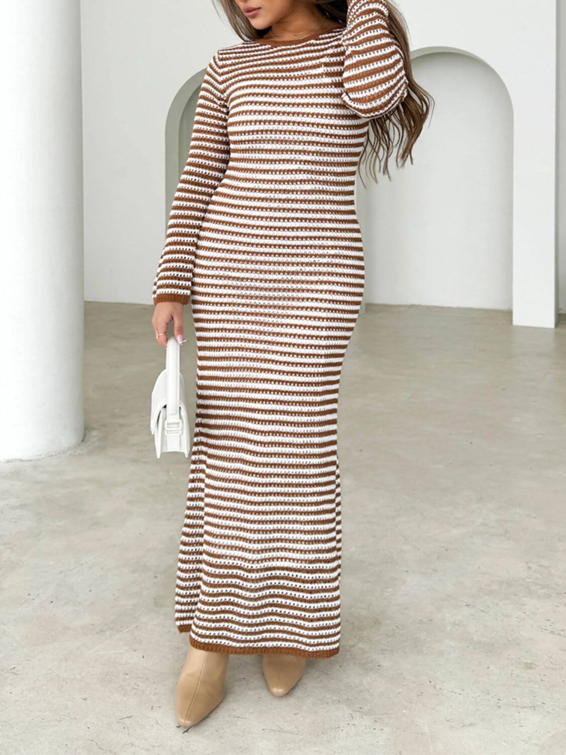 Tied Striped Sweater Dress