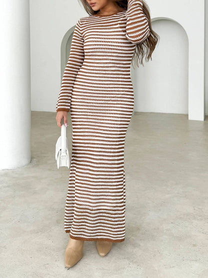 Tied Striped Sweater Dress