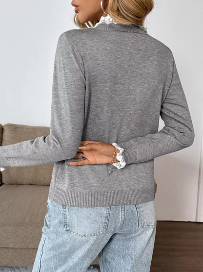 Lace Trim Button Detail Knit Top