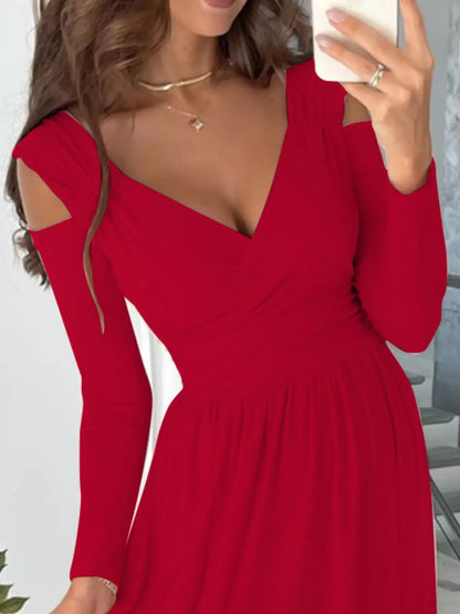 Slit Surplice Cold-Shoulder Maxi Dress