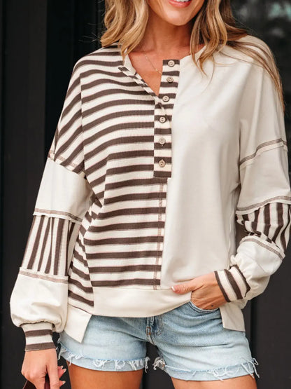 Stripe Color Block Patchwork Oversized Top