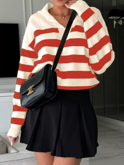 Striped Dropped-Shoulder Knit Top