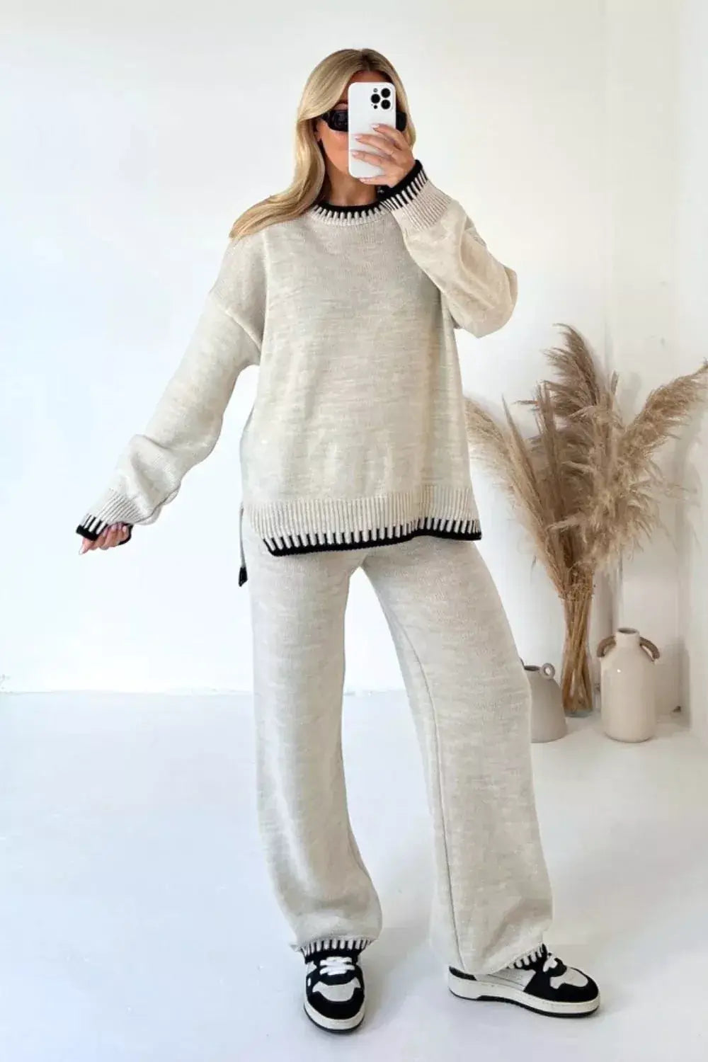 Contrast Trim Knit Two-Piece Set