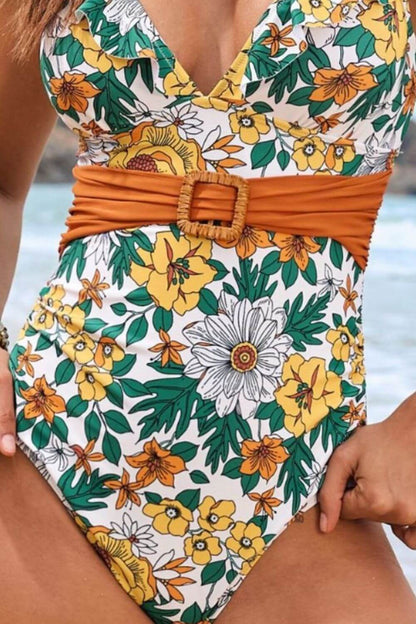 Ruffled Plunge Floral One-Piece Swimsuit