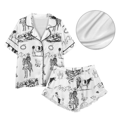Ruffle Hem Satin Pajama Set
