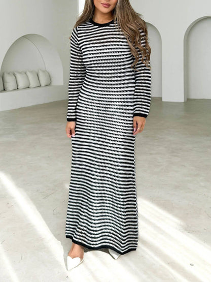 Tied Striped Sweater Dress