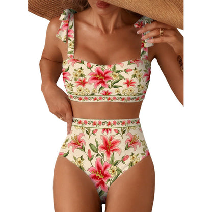Tie-Shoulder High-Waisted Bikini Set