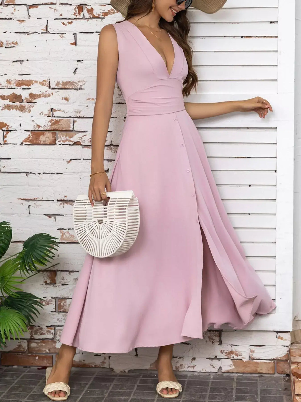 Full-Size Slit V-Neck Sleeveless Dress