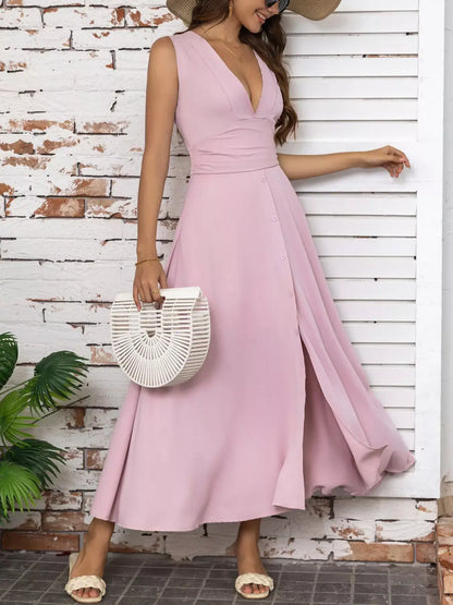 Full-Size Slit V-Neck Sleeveless Dress