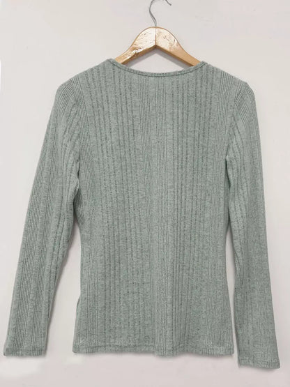 Crisscross V-Neck Ribbed Knit Top